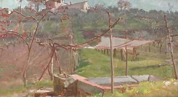 An Italian vineyard Oil Painting by Thomas Millie Dow