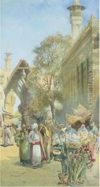 Flower Market In Damascus Oil Painting by Charles Robertson