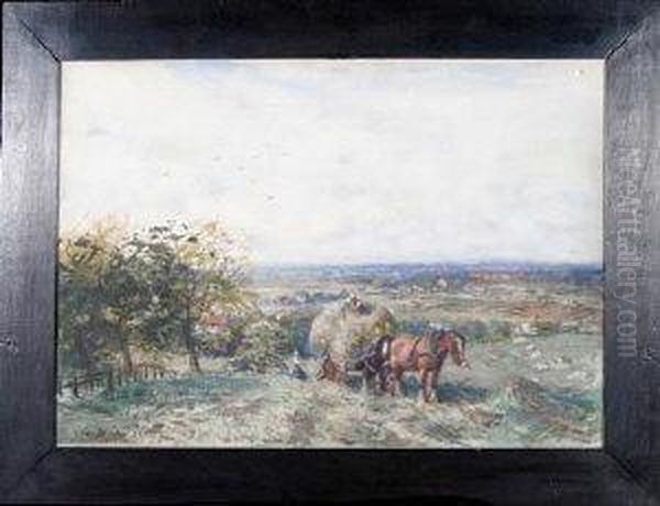 A Horsecart In A Hayfield Oil Painting by David Thomas Robertson