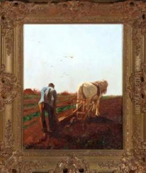 A Horse-drawn Plough Oil Painting by David Thomas Robertson