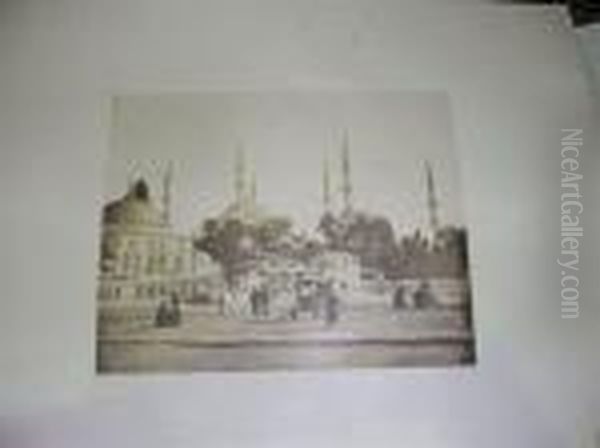 Figures With The Mosque Of St Sophia Oil Painting by James Robertson