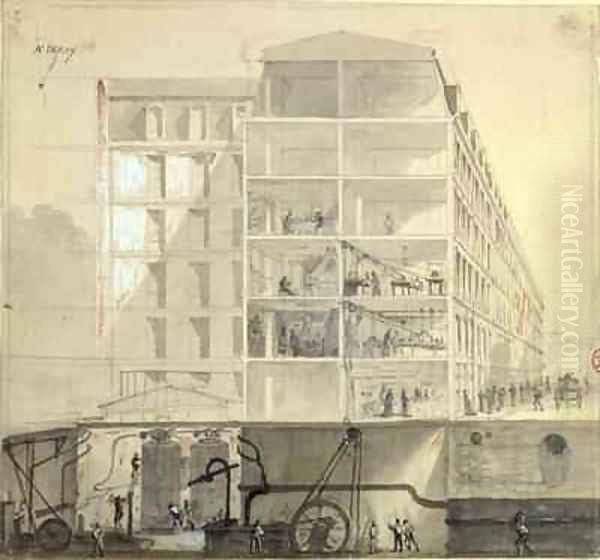 Cross section of workers housing in the XIth Arrondissement in Paris Oil Painting by Deroy, Auguste Victor