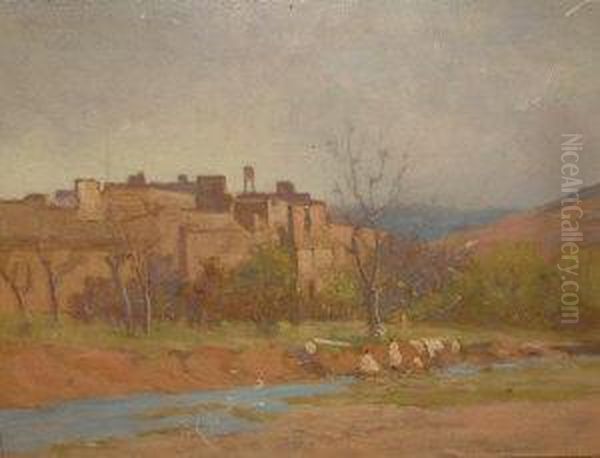 Palace Of The Riad Of The Kaid Of Amsmiz From The River Oil Painting by Tom Robertson