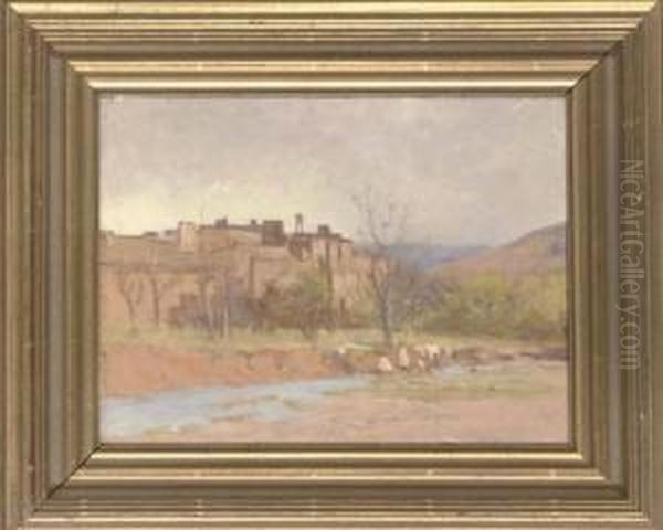 Palace Of The Kaid Of Amsmiz, From The River Oil Painting by Tom Robertson