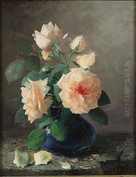 Nature Morte Aux Roses Oil Painting by Jean-Baptiste Robie