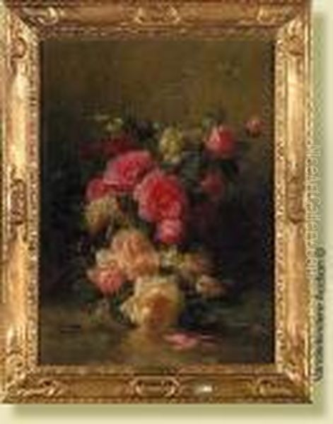 Vase De Roses Oil Painting by Jean-Baptiste Robie