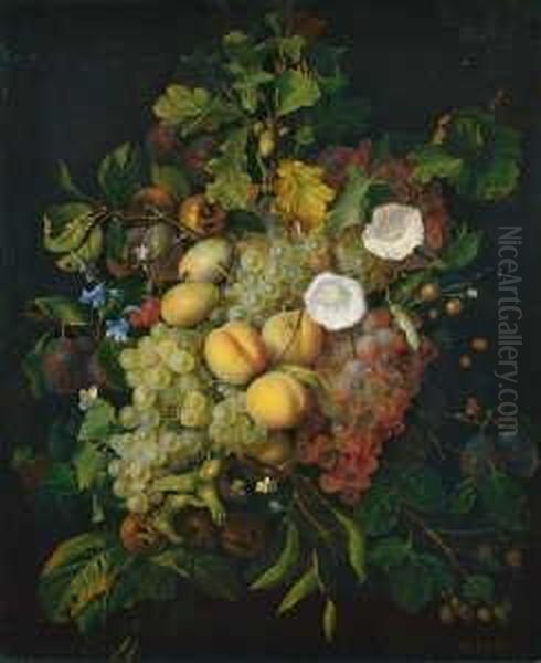 Fruchtestilleben Mit Blumen. Oil Painting by Jean-Baptiste Robie