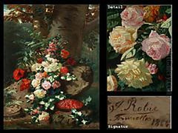 Blumenstilleben Und Himbeerschale Oil Painting by Jean-Baptiste Robie