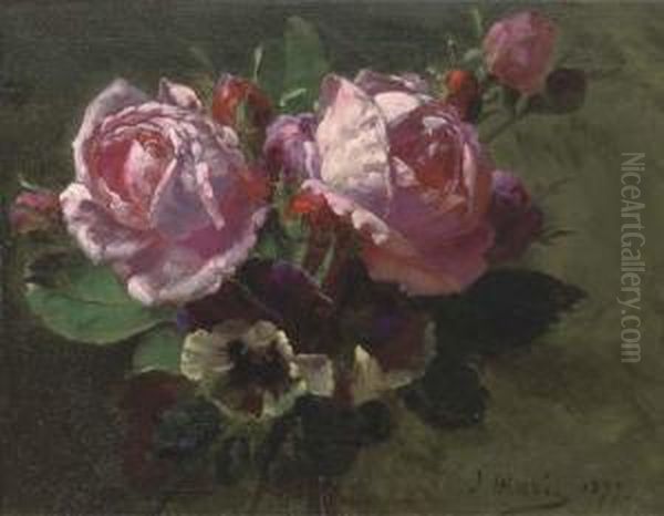 A Bouquet Of Roses And Pansies Oil Painting by Jean-Baptiste Robie