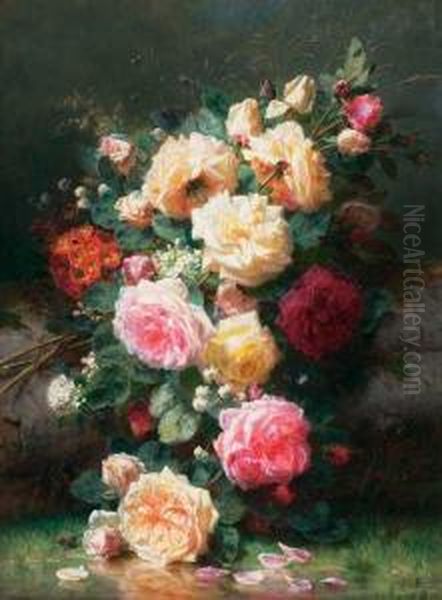 Bouquet De Roses Oil Painting by Jean-Baptiste Robie