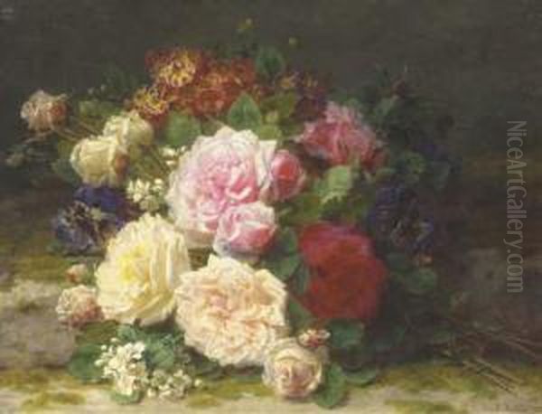 Still Life Of Roses Oil Painting by Jean-Baptiste Robie