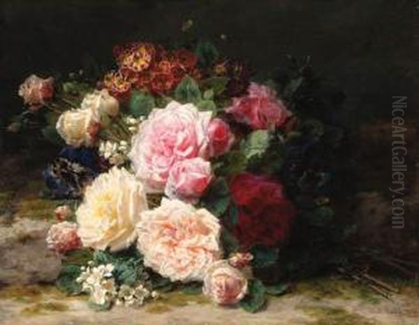 A Floral Still Life Oil Painting by Jean-Baptiste Robie