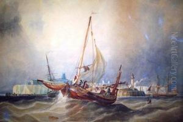 Ships Entering Dover Harbour Oil Painting by Thomas Sewell Robins