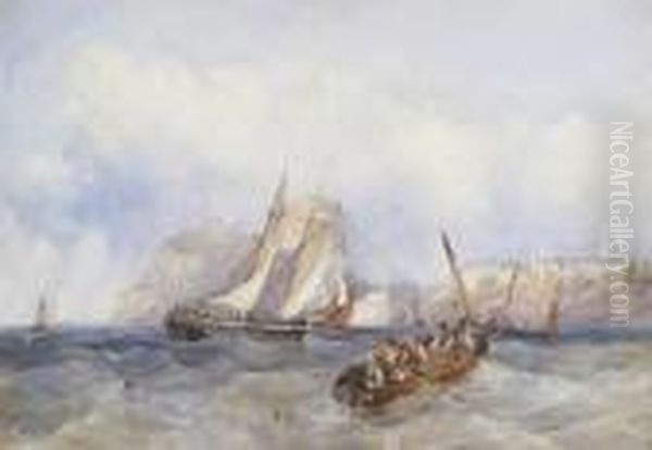 Vessels Off The Coast Attenby Oil Painting by Thomas Sewell Robins