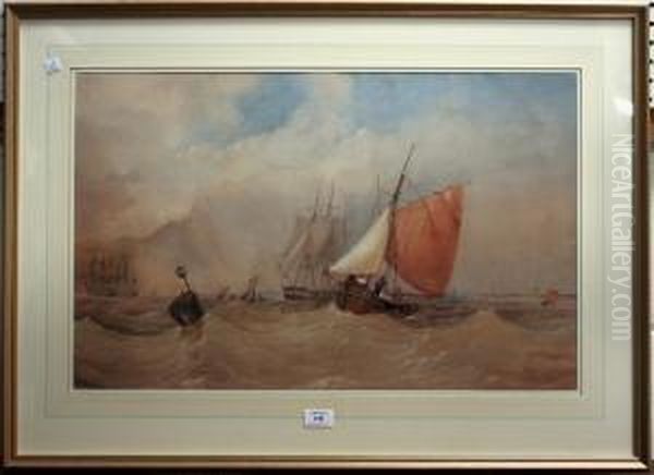 Sailing Vessels In Choppy Waters Oil Painting by Thomas Sewell Robins