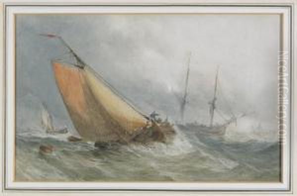 Boats In Choppy Seas Oil Painting by Thomas Sewell Robins