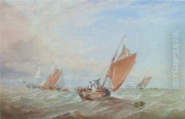 Figures Sailing Off Shore Oil Painting by Thomas Sewell Robins