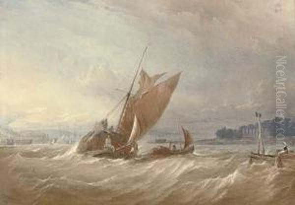 A Hay Barge Running Out Of The Medway With Upnor Castle Abeam Oil Painting by Thomas Sewell Robins