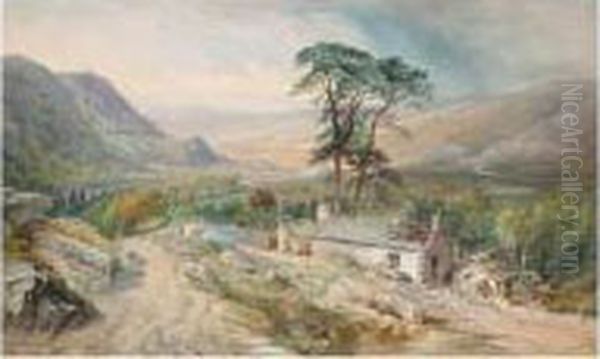 View Of Llanrwst From Bettws-y-coed Oil Painting by Thomas Sewell Robins