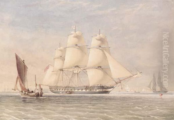 A Blackwall Frigate Getting Underway In The Downs Oil Painting by Thomas Sewell Robins