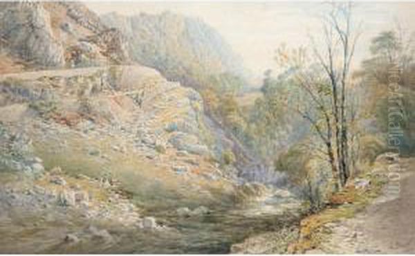 A Rocky Gorge Oil Painting by Thomas Sewell Robins