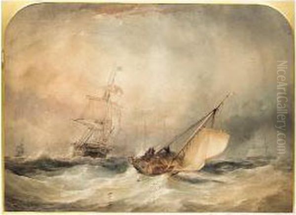 Shipping In A Stormy Sea Oil Painting by Thomas Sewell Robins