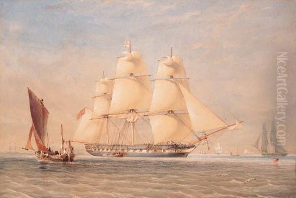 A Blackwall Frigate Getting Underway In The Downs Oil Painting by Thomas Sewell Robins