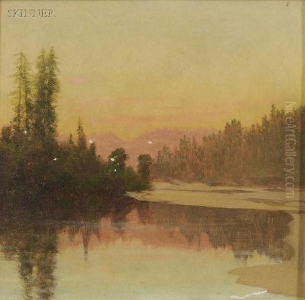 Afterglow On A Winter Lake Oil Painting by Charles Robinson