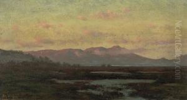 A Marsh At Sunset With Mount Tamalpais In The Distance Oil Painting by Charles Robinson