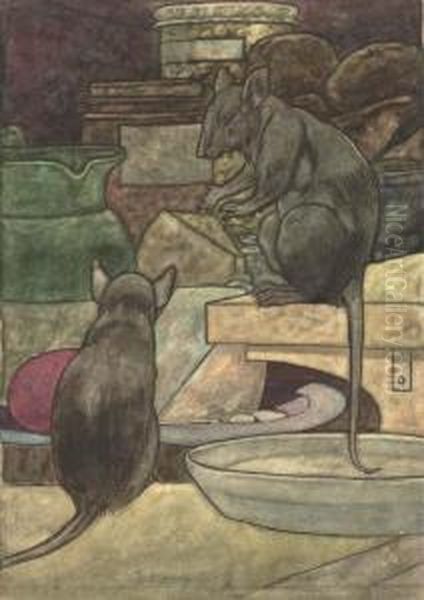 An Illustration For Aesop's Fables: The Field Mouse & The Townmouse Oil Painting by Charles Robinson