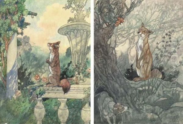 The Fox And The Bunch Of Grapes Oil Painting by Charles Robinson