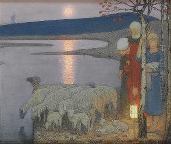 Pastoral Oil Painting by Frederick Cayley Robinson