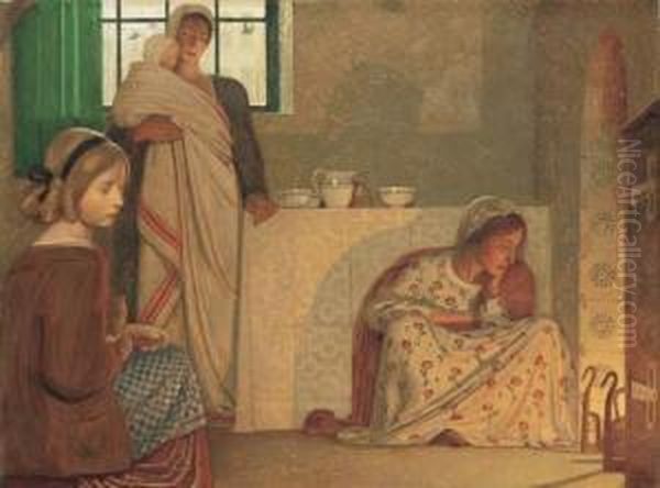 A Winter's Evening Oil Painting by Frederick Cayley Robinson