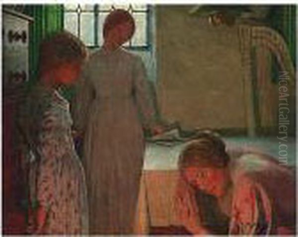 A Winter Evening Oil Painting by Frederick Cayley Robinson