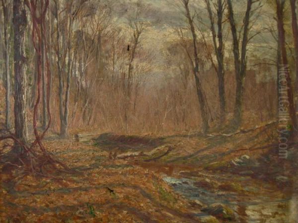 Fall Landscape With Trees And Stream Oil Painting by Hal Robinson