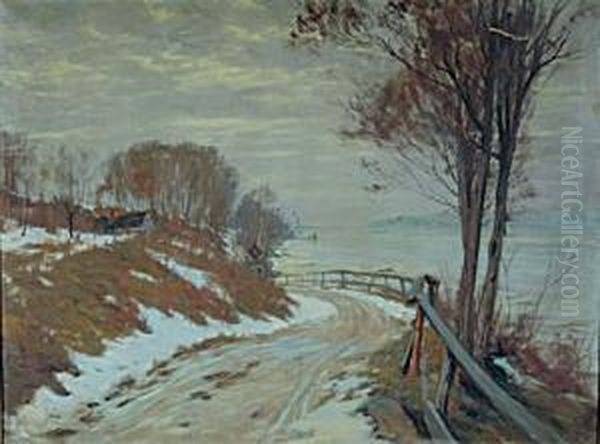 Road Through A Snowy Landscape Oil Painting by Hal Robinson