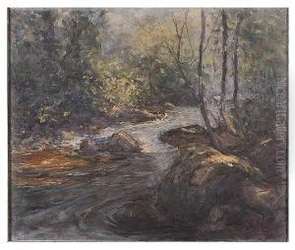 Wooded Landscape Withstream. Oil Painting by Hal Robinson