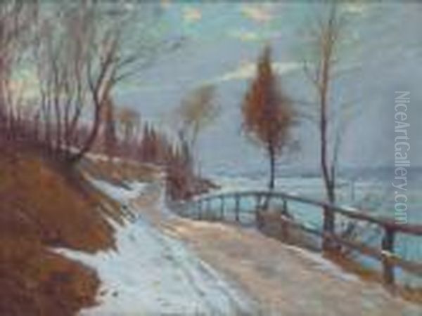 Winter Road Along The Hudson Oil Painting by Hal Robinson