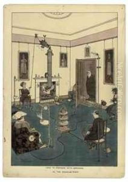 How To Dispense With Servants In The Drawing Room Oil Painting by William Heath Robinson