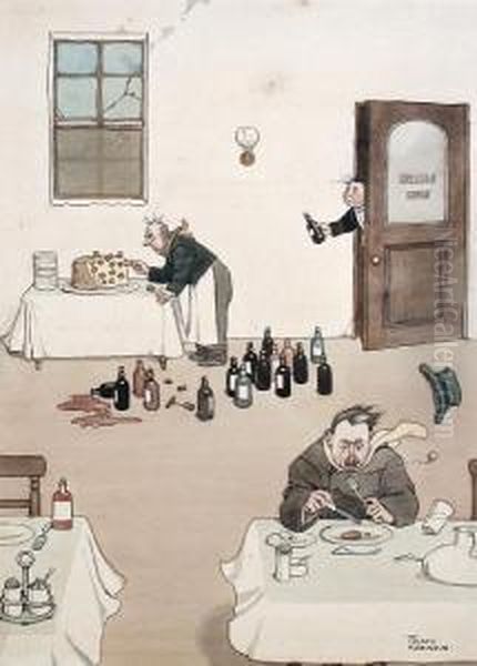 Seasonable Precautions At A West Endrestaurant Oil Painting by William Heath Robinson