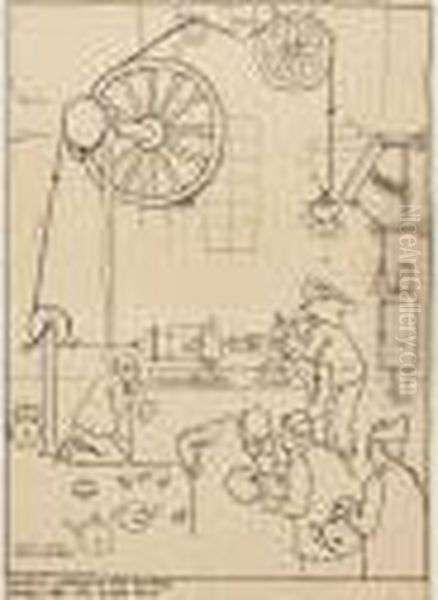 Magnetic Apparatus For Putting Square Pegs Into Round Holes Oil Painting by William Heath Robinson