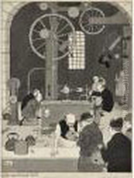 Magnetic Apparatus For Putting Square Pegs Into Round Holes Oil Painting by William Heath Robinson