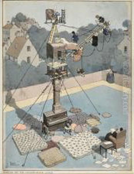 Carrying Out The Correspondence Course For Mountain Climbing In Thehome Oil Painting by William Heath Robinson