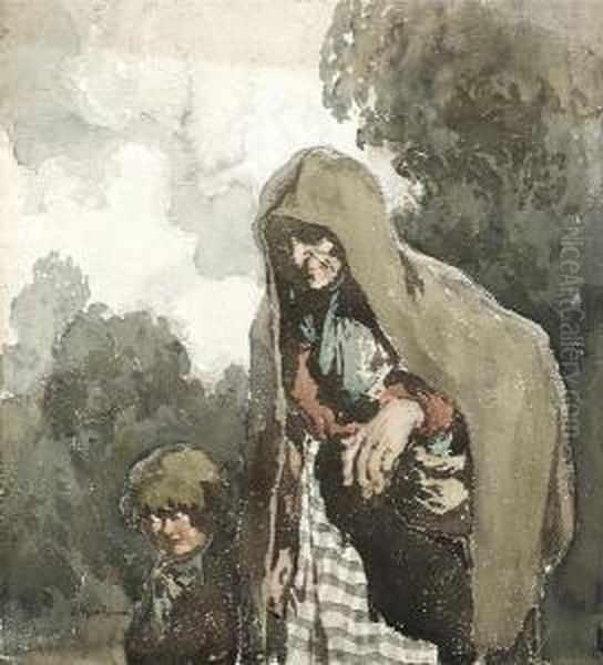 A Young Child And An Old Lady Oil Painting by William Heath Robinson