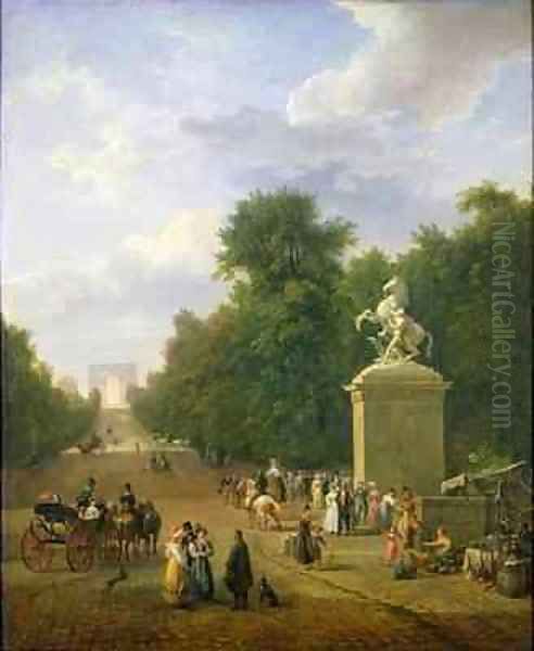 The Entrance to the Champs Elysees in 1830 Oil Painting by Eustache Francois Duval