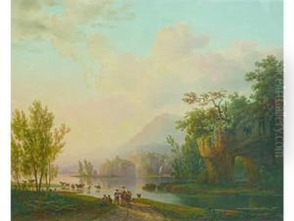 Paysage Anime Oil Painting by Francois Theodore Rochard