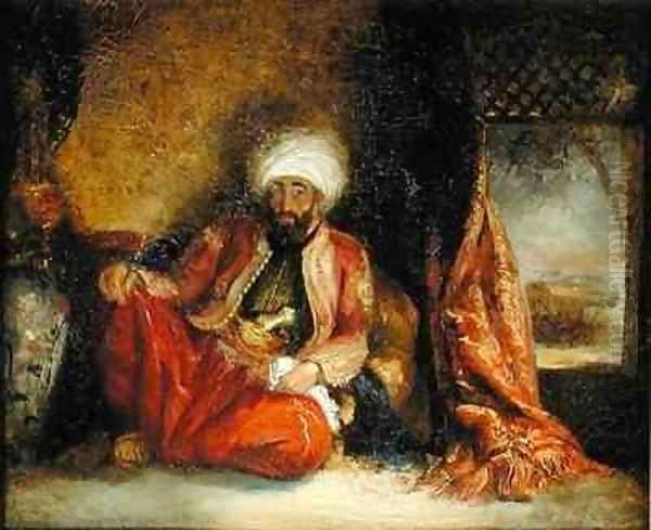 A Turk Smoking a Pipe Oil Painting by Henri Decaisne