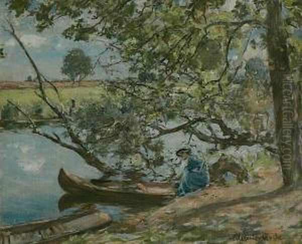 By The River Oil Painting by Alexander Ignatius Roche