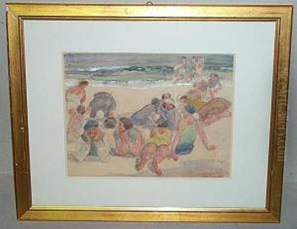 Scene De Plage. Oil Painting by Odilon Roche