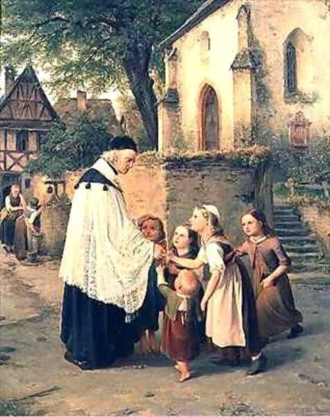 The Childrens Greeting Oil Painting by Jakob Furchtegott Dielmann